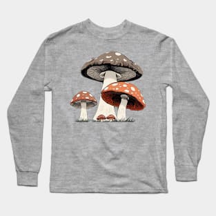 Flat Graphic of Gray and Red Mushrooms Long Sleeve T-Shirt